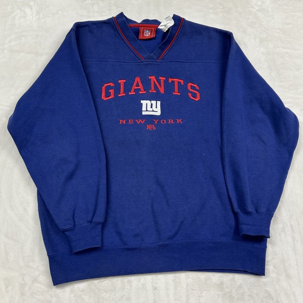 NFL New York Giants Sweatshirt Mens M Blue V-Neck Embroidered Pullover Vintage